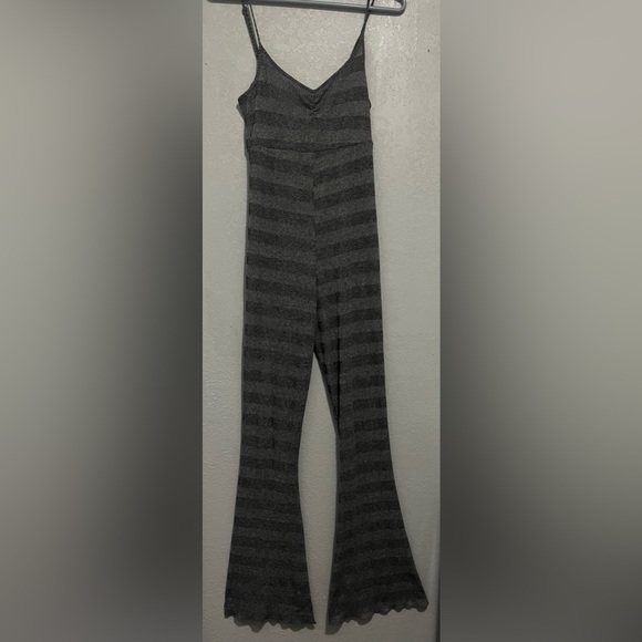 Free People Other - Free People FP Beach Grey Striped Ribbed Knit Cover Up Jumpsuit Flared Small